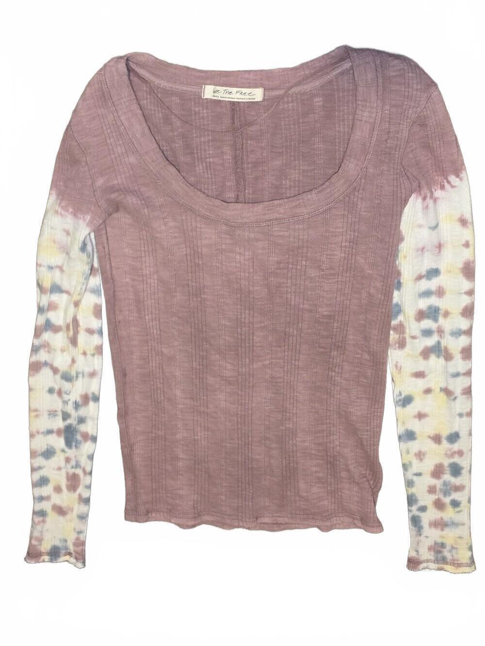 We The Free Long Sleeve Tie Dye Thermal Top Pink Small Boho Stretch NWOT